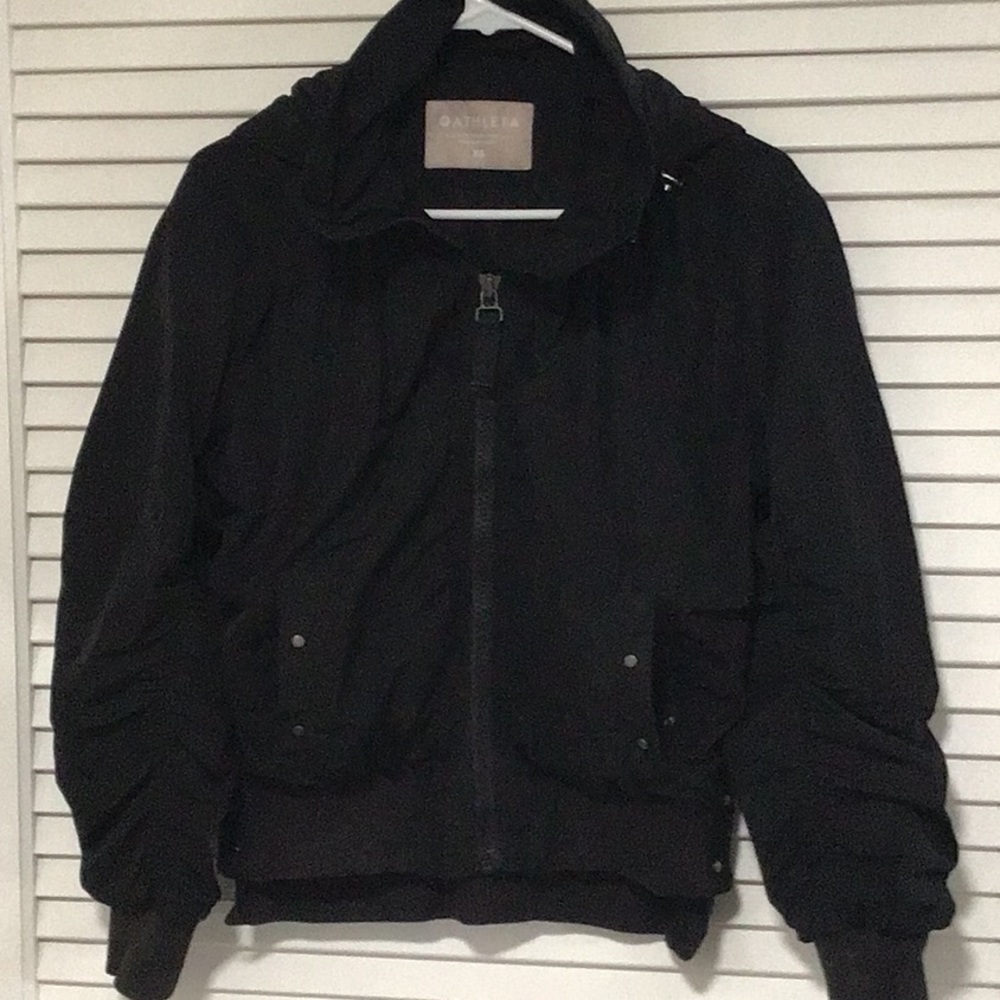 Black bomber jacket with sheered accents on sleeves and back